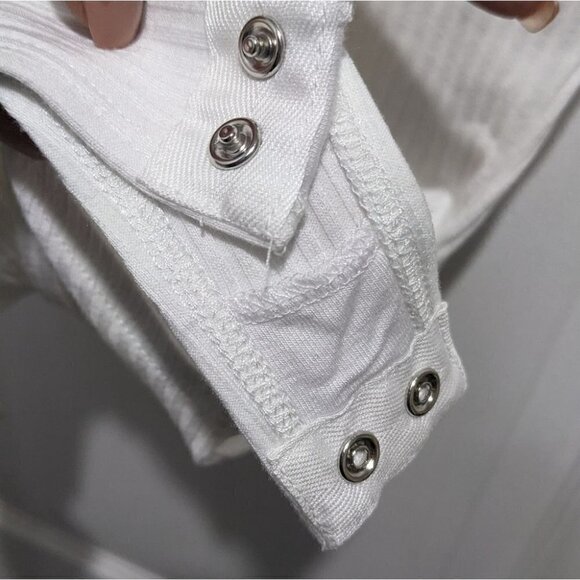 Avec Les Filles | Ribbed Scoop Neck Thong Bodysuit in White - Picture 10 of 10